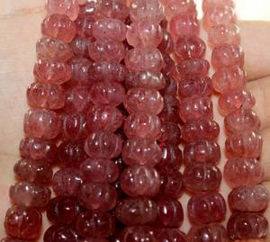 AA Quality strawberry quartz carved roundels 40 cm strand 7-11 MM Size approx - Product Image 1