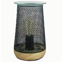 Lampe chauffe-cire électrique industrielle vintage en métal avec plateau en verre et base en bois, veilleuse rustique pour la maison