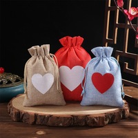 Sac en jute écologique à imprimé personnalisé Cadeau en toile de jute avec cœur et cordon de serrage