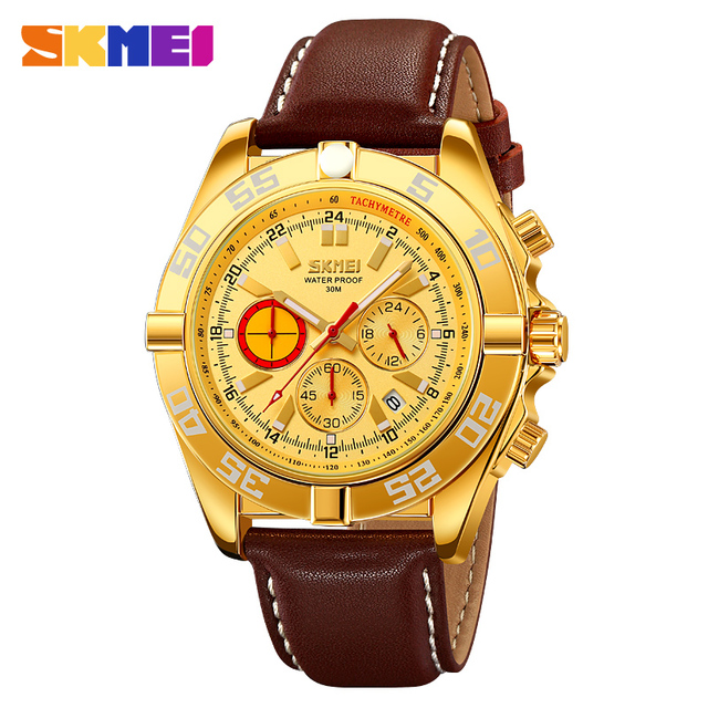 Custom Chronograph Watches with Logo Luxury Men's Wristwatches Genuine Leather Strap Stainless Steel Big Dial Men Quartz Watch