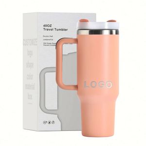 Gobelet isotherme personnalisé de 40 oz en acier inoxydable à double paroi, tasse à café isolée sous vide de 40 oz, tasse de voyage pour voiture avec poignée et couvercle à paille - Product Image 1