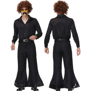 Conjunto <span class=keywords><strong>de</strong></span> Disfraz Disco Unisex, Estilo Hippie Retro <span class=keywords><strong>de</strong></span> <span class=keywords><strong>los</strong></span> <span class=keywords><strong>70</strong></span>, Top <span class=keywords><strong>y</strong></span> Pantalones <span class=keywords><strong>de</strong></span> Poliéster, Ropa <span class=keywords><strong>de</strong></span> Cosplay para Fiestas <span class=keywords><strong>de</strong></span> Halloween para Adultos - Product Image 2