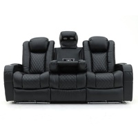 Canapé inclinable électrique de luxe Geeksofa 3 places en cuir pour home cinéma avec table rabattable et plateau pour le cinéma