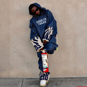 YSJY Set <span class=keywords><strong>di</strong></span> <span class=keywords><strong>Giacca</strong></span> e Pantaloni in Denim Lavato e Ricamato, Abbigliamento <span class=keywords><strong>Oversize</strong></span> Streetwear Personalizzato per Uomo - Product Image 2