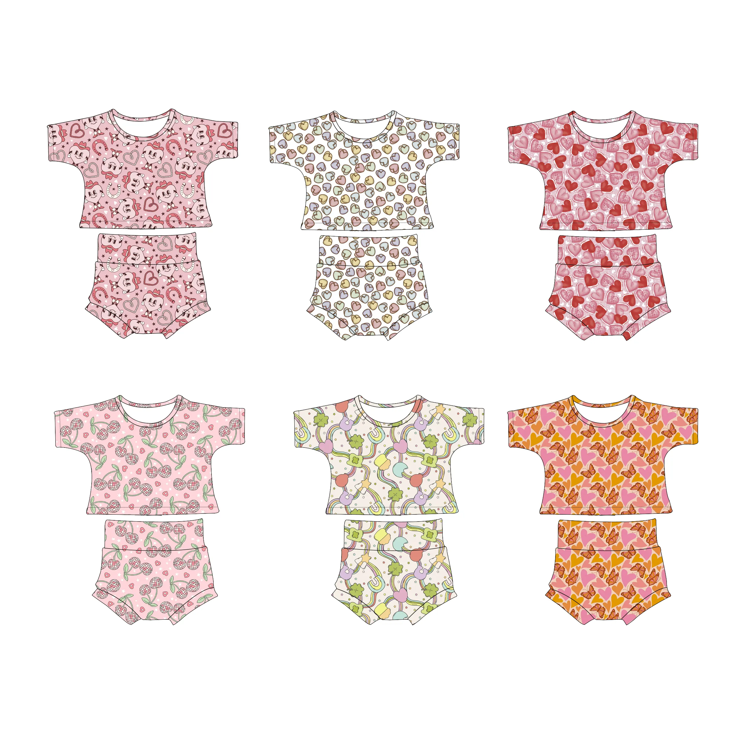 Set di vestiti in seta di latte 2 pezzi Set di abbigliamento per bambini estivi per bambine e bambine Set di San Valentino