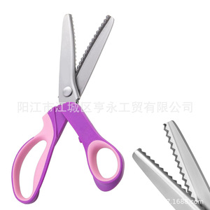 Tailor Scissors Stainless Steel V Shaped Purple Pink Handle For Fabric Cutting Pattern Lace Dog Tooth Saw Arc Trim - Product Image 4