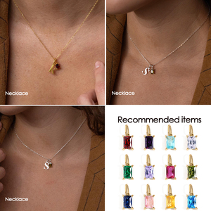 EManco kalung liontin batu ulang tahun 12 bulan, Kalung baja tahan karat tidak Tarnish tahan air multiwarna persegi panjang pesona Zircon anak-anak - Product Image 3