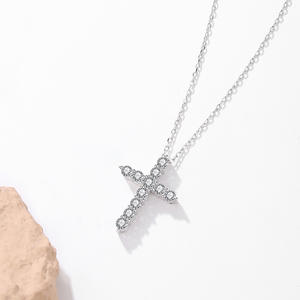 Collier de luxe 6A en zircon cœur flèche et croix, en argent sterling S925 plaqué rhodium, bijoux de qualité boutique pour femme, serti à la main, cadeau - Product Image 2