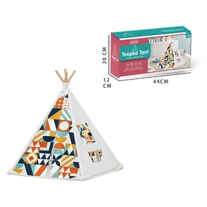 Mainan tenda Bermain warna-warni untuk anak-anak, dukungan kayu pinus piramida Tipi kualitas bagus pola geometris dapat dilipat