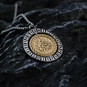 <b>Viking</b> Rune Odin Pendant Necklace Stainless Steel 360 Degree Rotating Asymmetrical Geometric Gold Tone Animal Design <b>Gift</b> - Product Image 2