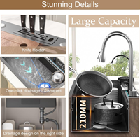 Évier de cuisine intelligent Flying Rain Waterfall, de luxe, avec égouttoir à vaisselle multifonctionnel et grand rangement intégré, fabriqué en Chine