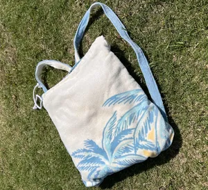 2 in 1 cotton velour beach towel bag custom printed large backpack towels
