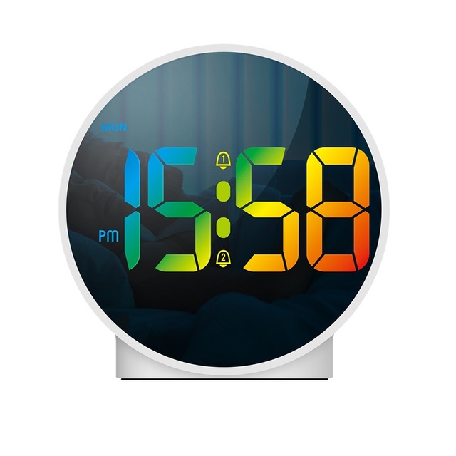 Digital LED Alarm Clock 12/24H Week Snooze Calendar Comfortable Mirror Table for Bedrooms Bedside Desks Shelf- Electronic