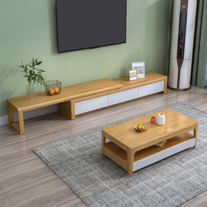 Solid Wood Tv Cabinet And <b>Coffee</b> <b>Table</b> Combination Extendable Nordic Style Living Room Furniture For Small Apartment - Product Image 1