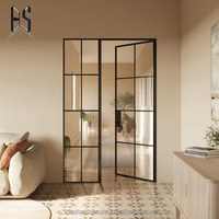 Porte battante sur mesure de style français, cadre en aluminium noir avec verre trempé pour salon, cuisine, porte de séparation intérieure en verre