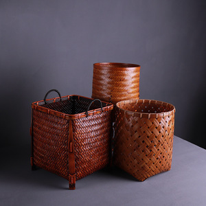 <b>Bamboo</b> Woven Storage Basket Rectangle Tung Oil Lacquer Finish For Living Room Neatening Cosmetics Jewelry Storage - Product Image 1