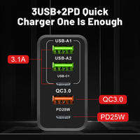 Nouvel adaptateur de chargeur rapide 65W Type C USB-C QC3.0 5 ports Prise EU US UK PD 3.0 25W 3USB 5V/3A Chargeur mural personnalisé pour téléphone portable