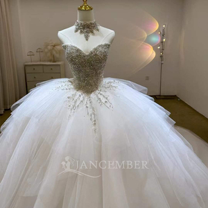 Robes de mariée scintillantes style robe de bal, ornées de perles et de paillettes, à manches courtes et épaules dénudées, Lsjj74 - Product Image 3