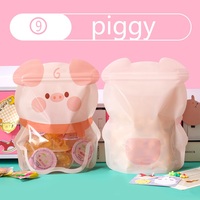 Sachet refermable à fermeture éclair avec fenêtre transparente, forme d'animal de dessin animé mignon, brillant, résistant à l'humidité, faible MOQ, pour emballage de snacks