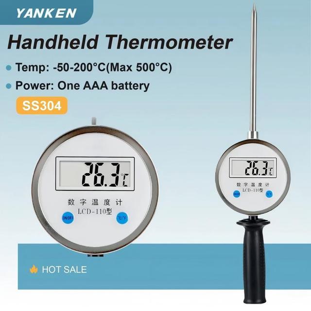 Handheld LED Digital Thermometer Pointed Stainless Steel Probe 50 200 Greenhouse Agriculture Use High Precision 0.1