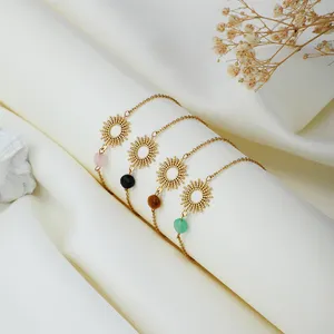 Bracelet étanche en acier inoxydable, plaqué or 18k, pierre naturelle, bijou personnalisé, breloque de soleil, pierre précieuse, vente en gros, pièces