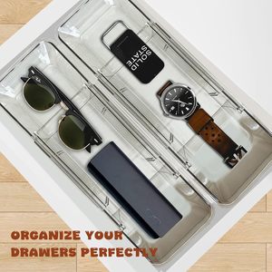 Expandable Utensil <b>Drawer</b> Organizer Transparent Adjustable Plastic <b>Storage</b> <b>Box</b> with Dividers for Kitchen Office Desk - Product Image 5