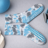 Chaussettes de Pilates respirantes à logo personnalisé, effet tie-dye, haute tige, antidérapantes pour femmes