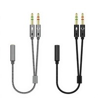 Câble répartiteur audio 3,5 mm, 2 mâles vers 1 femelle, câble en Y tressé, adaptateur casque + microphone pour avion, ordinateur, télévision