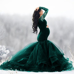 Mujeres embarazadas y ropa de vestir hasta el suelo, vestido de mujer <span class=keywords><strong>embarazada</strong></span> con bordado artístico, vestido de encaje elegante - Product Image 5
