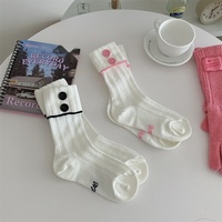 Chaussettes mi-mollet en coton pour femme, blanches, à bout sans couture, avec bouton, pour l'automne/hiver