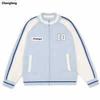 Cardigan en tricot pour homme, style universitaire rétro, nautique, numéro 10, à blocs de couleur et rayures, manches raglan, à fermeture éclair, manches longues