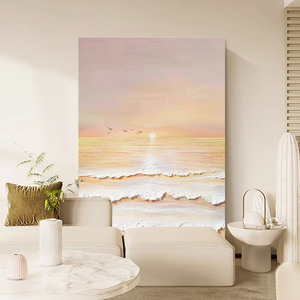 Peinture à l'huile peinte à la main, paysage de plage au lever du soleil, art moderne minimaliste, décoration murale sans cadre, effet visuel 3D, salon - Product Image 2