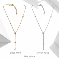 Collier en Y en acier inoxydable plaqué or 14K sous vide avec perle centrale en zircon, chaîne de 45 cm, tons or et argent