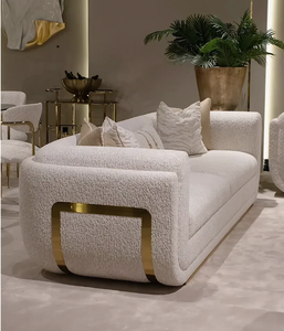 Novedoso Juego de Sofás para Sala de Estar con Silla Lounge de Acero Inoxidable Dorado y Sofá de Dos Plazas en Piel de Peluche para el Hogar y Hotel - Product Image 2