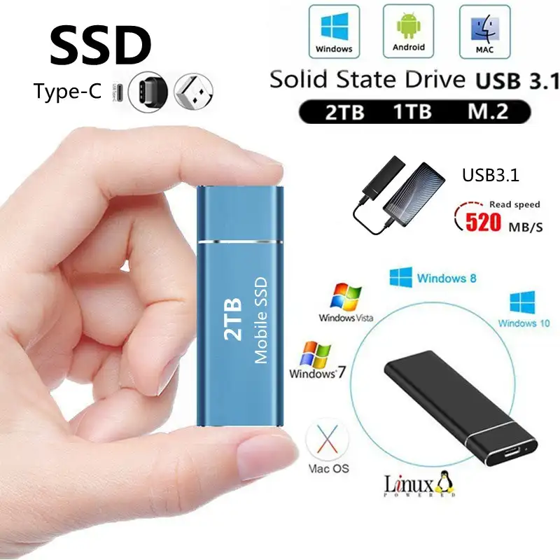 SSD02 4TB 3.2 harici katı hal sürücüsü taşınabilir yüksek hızlı type-c3.1 depolama diski USB PC taşınabilir mobil katı hal sabit disk