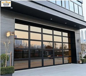 Portes de garage sectionnelles en aluminium 16x7 résidentielles transparentes en verre miroir noir à ouverture électrique étanche - Product Image 1