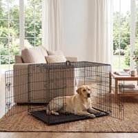 Cage pour chien en fil métallique finition noire, portes doubles latérales, poignée portable supérieure, système de verrouillage de sécurité, plateau à déchets amovible pour usage domestique des animaux de compagnie