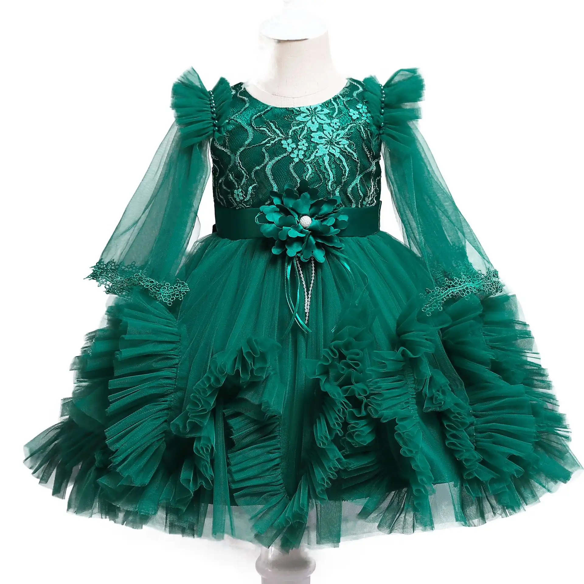 A428 çocuk elbise yeni şal kabarık etek yanlış kollu prenses elbise örgü gösterisi performans batı tarzı elbise