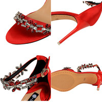 Chaussures à talons hauts de qualité supérieure 86-1 pour femmes, sandales à talons aiguilles à une bride ornées de strass, chaussures de soirée, chaussures de mariage pour femmes