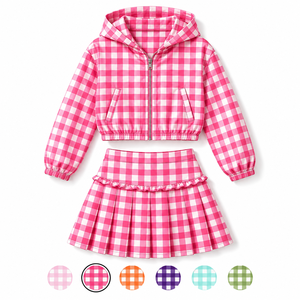 Completo Sportivo per Bambine con Felpa a Quadri e Gonna, Giacca con Zip in Tessuto Elasticizzato e Gonna Plissettata - Product Image 4