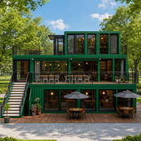 Restaurant modulaire en conteneurs sur mesure à 3 étages, bâtiment commercial, porte pliante en verre, conception OEM
