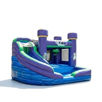 Trampoline gonflable sur le thème des pingouins avec toboggan - Château gonflable commercial adapté à la location pour les fêtes d'enfants