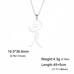 Kalung Liontin <span class=keywords><strong>Rock</strong></span> Punk Doodle Jari Tengah Stickman Bahan Stainless Steel Perhiasan Fashion untuk Wanita Pria - Product Image 5