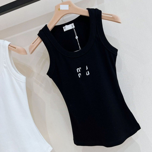 Débardeur côtelé tricoté sans manches pour <span class=keywords><strong>femme</strong></span>, décontracté, en spandex, avec logo brodé, respirant, idéal pour le fitness et la course à pied - Product Image 3