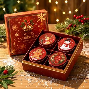 Juego de Velas Aromáticas de Navidad en Latas Metálicas, Decoración Navideña, Caja de Regalo, Diseño Rojo - Product Image 5