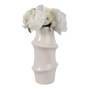 Vase en céramique minimaliste à finition mouchetée avec détail annulaire pour la décoration du salon, fleurs fraîches - Product Image 2
