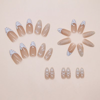 Autocollants d'ongles à presser en ABS, effet dégradé, strass, forme nœud, détachables, pour manucure française blanche amande, 30 pièces pour doigts