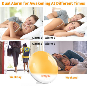 Sunrise Wake Up Light Alarm <b>Clock</b> <b>Led</b> Seven Color Round Bedside Night Light With Timer And Radio Function - Product Image 4