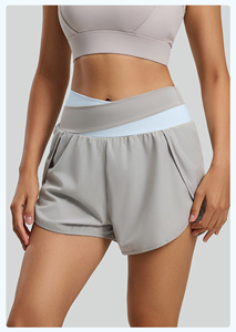 Shorts de yoga taille haute à blocs de couleur, anti-exposition, deux pièces, avec poche ventrale, respirants, séchage rapide, pour le sport et le fitness - Product Image 3