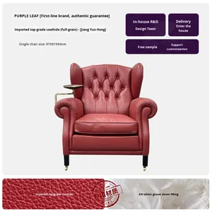 Fauteuil Cigare Vintage en Cuir Pleine Fleur Huilé et Ciré, Style Rétro 1919, Fauteuil d'Appoint Designer avec Assemblage Mortise et Tenon pour Projet de Villa de Luxe - Product Image 5